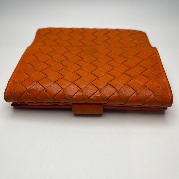 Bottega Veneta Intrecciato Nappa Leather Compact Wallet, Orange - Preowned - Picture 2 of 15